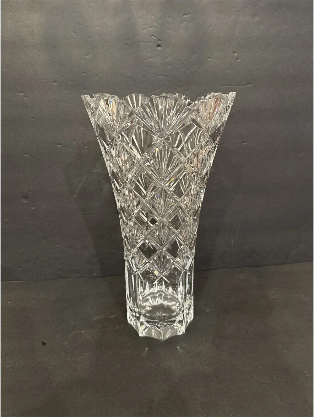 Stunning Mikasa VICEROY Flair Vase 13.75” Clear Cut Lead Crystal Czech Republic